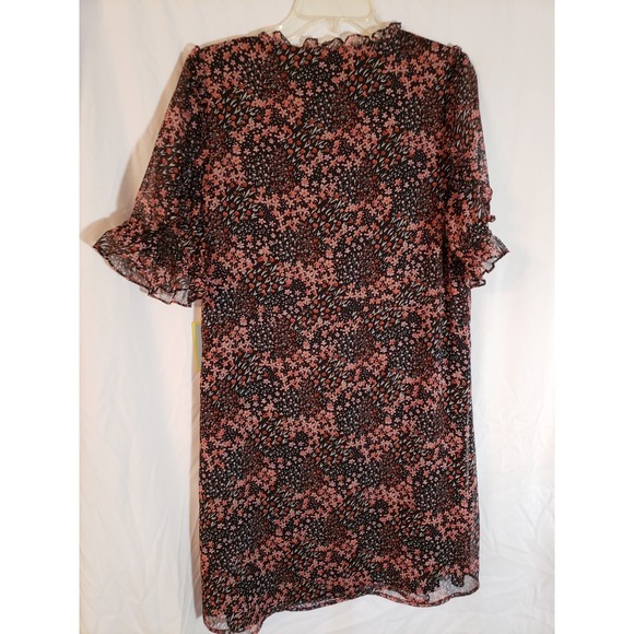 Women's Cece Black Floral Ruffled Short Sleeve Dress Size 10 - Picture 2 of 4